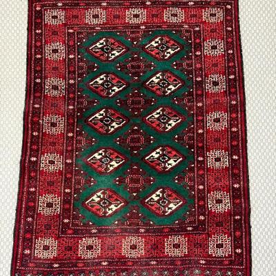 Hand-Knotted Turkmen Bokhara Rug in Red & Green – 2'6'x3'6"