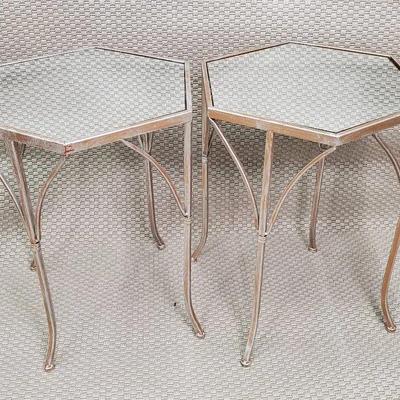 Mirror Top Metal Frame Hexagonal Side Tables 