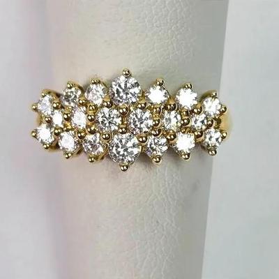 14K Gold Cubic Zirconia Cluster Ring - Size 5.75