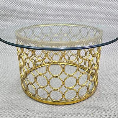 Gilt Metal Base Glass Top Round Coffee Table 