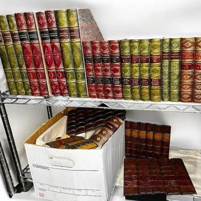 Faux Leather Bound Book Shelf Storage & Box of Wooden Faux Book Bindings