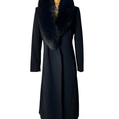 Ellen Tracy Fox Fur Collar Long Coat - Size 12