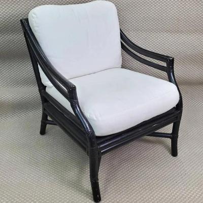 McGuire Rattan Armchair With Upholstered Cushions 