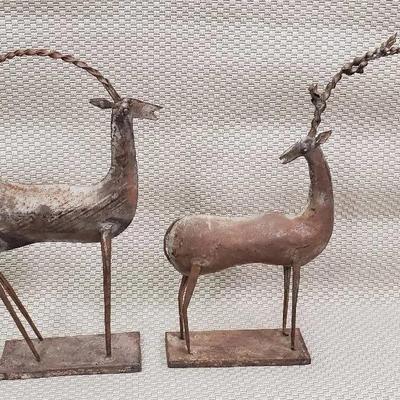 Metal Gazelle Sculptue Pair - 27” Tall