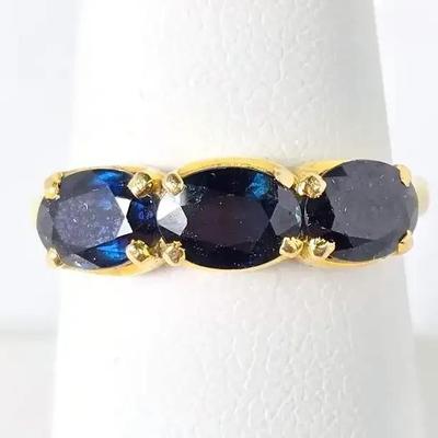 14K Gold Triple Sapphire Ring - Size 7.25