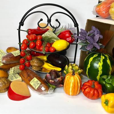 Faux Fruit, Vegetables, Food With Plate Stand Display