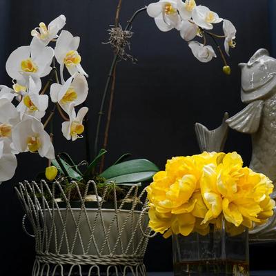 Large 16" Ceramic Fish Vase & Faux Florals