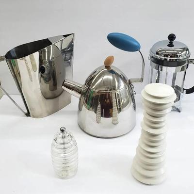 Michael Graves Tea Kettle, Bodum French Press, Stainless Art Deco Style Water Pitcher, More