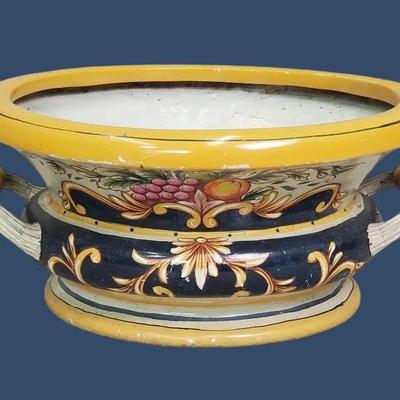Italian Style Painted Metal Jardinere - 16" Dia, 7" H