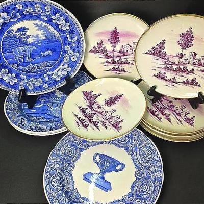 Spode Blue & White Dinner Plates (4) & Italian Gold Rimmed Salad Plates (6)