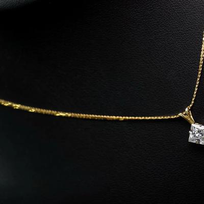 14K Gold 1.1mm Herringbone Chain Necklace - 18" With Cubic Zirconia