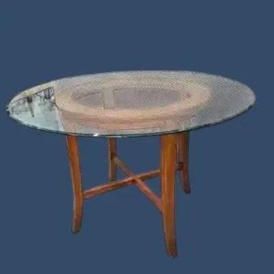 Glass Top Wooden Base Table - 45X29”
