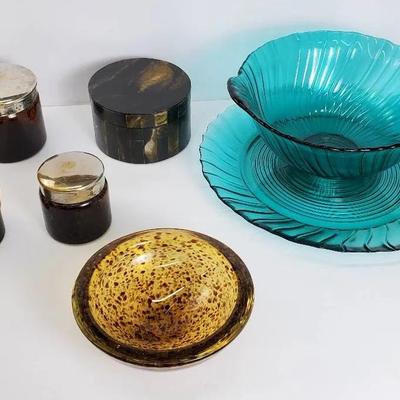 Green And Brown Glass Serving Pieces & Decor