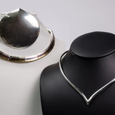 Sterling Silver Sigi Pineda Signed & Taxco Choker Necklaces, Plus MMA Pendant, 1976