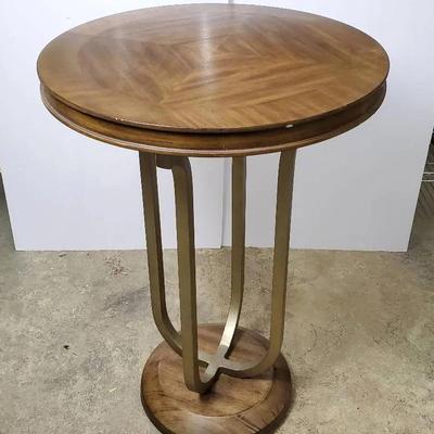 Round Wood Accent Table with Sculptural Metal Base - 18X18X26”