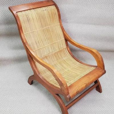 Sculptural Wood & Rattan Slope Lounge Chair, Made In Indonesia