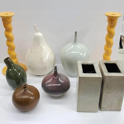 Ceramic Candleholders, Vases, Stone Mosaic Veneer Pear