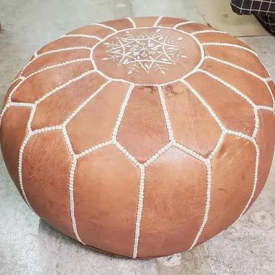 Moroccan Leather Poof Ottoman - 21x12”