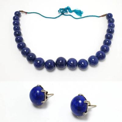 Lapis Lazuli Graduated Large Bead Necklace & Earrings
