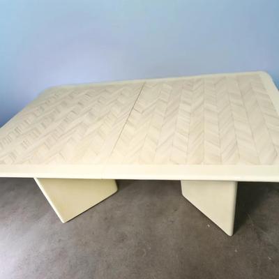 1980s Postmodern Fiberglass Chevon Detail Dining Table with 2 Leaves