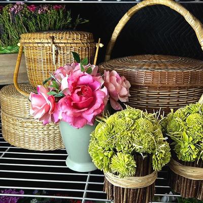 Lidded Baskets And Faux Florals