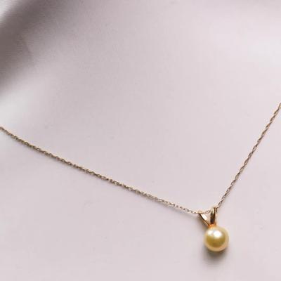 14K Cultured Pearl Pendant With 10K Gold 18" Fine Chain Link Necklace 