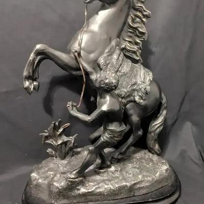 Vintage 1931 Bronze Horse & Handler Sculpture – In the Style of Coustou’s “Horse Tamers”