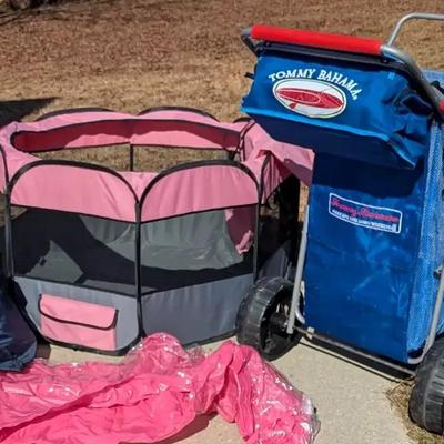 Tommy Bahama Beach Cart, Collapsible Playpen & Inflatable Loungers
