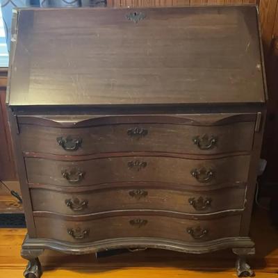 Antique Solid Wood Secretary Desk With Four Drawers