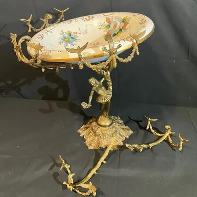 Antique French Gilt-Bronze & Hand-Painted Porcelain Centerpiece