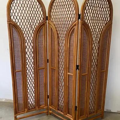 Bamboo & Rattan Three-Panel Room Divider