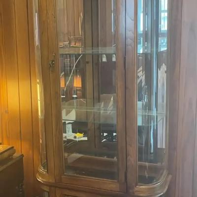 Solid Wood Curved-Glass Lighted China Cabinet