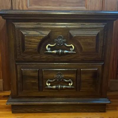Solid Wood Two-Drawer Nightstand with Brass Hardware