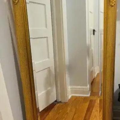 Gilt Wood Ornate Wall or Leaning Mirror with Raised Molding