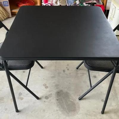 Cosco Black Folding Table with Two Matching Metal Folding Chairs