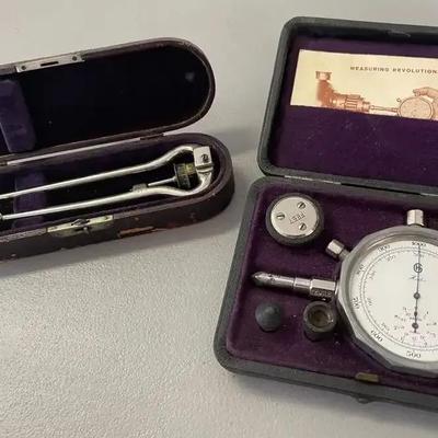 Antique Mechanical Counters Featuring Hasler Compteur & Jones-Style Counter with Original Cases