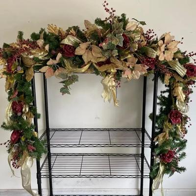 Luxurious Holiday Garland With Roses, Poinsettias & Ribbon Accents