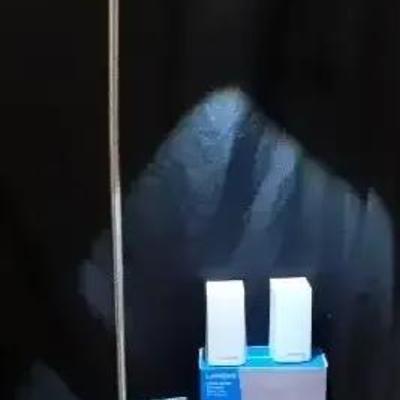 Netgear Modem, Linksys WiFi System, Logitech Keyboard & Nickel Floor Lamp Collection