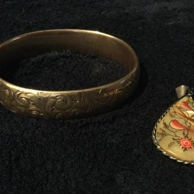 Bangle Bracelet & Pendant Gold Plated Or Filled