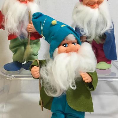 Gnome Elf Dwarf With Rubber Face, Felt Outfit Made In Japan Trio Of Ornaments
