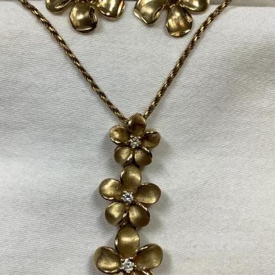 14k Necklace & Earrings W/ Diamonds 