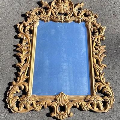 Large Gold Toned Ornate Framed Mirror 