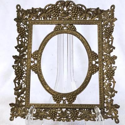 Antique Grape-Vine Filigree Picture Frame Likely Brass