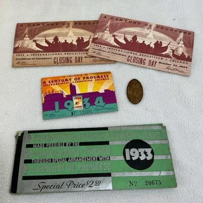 Chicago International Exposition 1933 1934 Tickets & Memorabilia, 5 Pcs