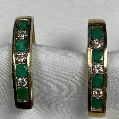14k Diamond & Emerald Earrings 