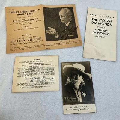 Chicago International Exposition 1934 Ephemera With Autographs, 4 Pcs