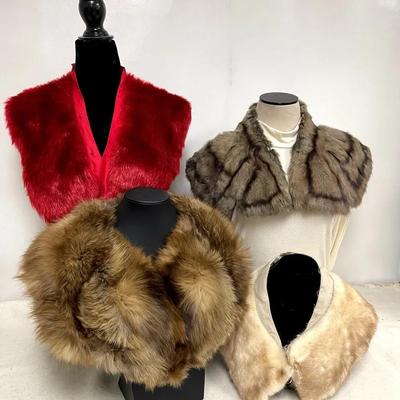 Assortment Of Colorful Vintage Fur Capes, Collars and More