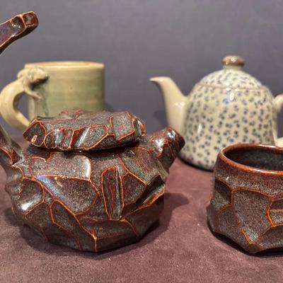 Chinese Clay Teapot, Lizard Handled Cup & More