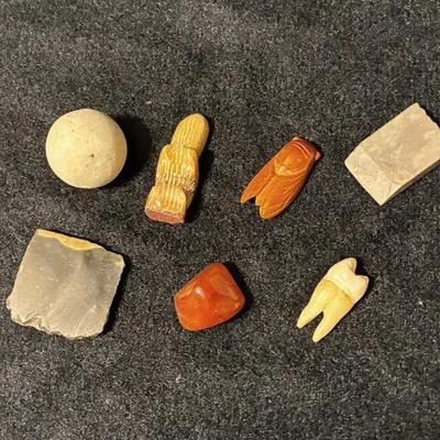 Signed Russell Shack Stone Fetish And Clay Marble 