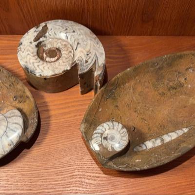 Polished Ammonite Stone Dish And Lidded Box